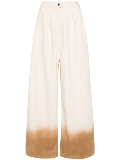 Alanui Wide Ivory Denim Trousers In White
