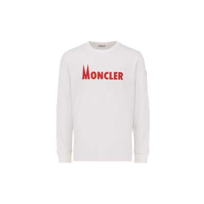 Moncler Collection Logo Long Sleeve T-shirt White In Gray