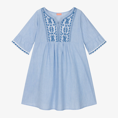 Sunuva Kids' Girls Blue Cotton Pinstripe Dress