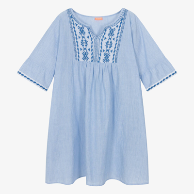 Sunuva Teen Girls Blue Cotton Pinstripe Dress