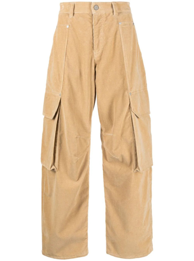 Palm Angels Carrot Fit Corduroy Cargo Pants In Beige