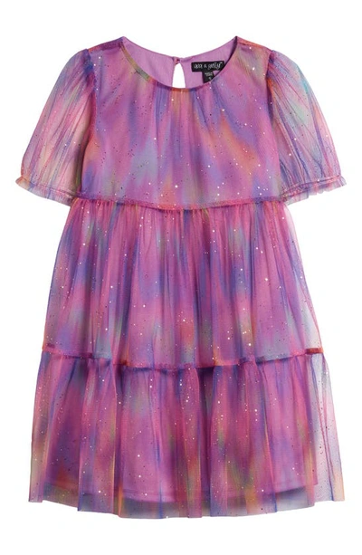 Ava & Yelly Kids' Rainbow Sparkle Tulle Overlay Tiered Party Dress In Orchid Multi