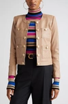 L Agence Jayde Collarless Leather Jacket In Dark Cappucino