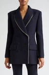 CHLOÉ CHAIN TRIM DOUBLE BREASTED WOOL BLAZER