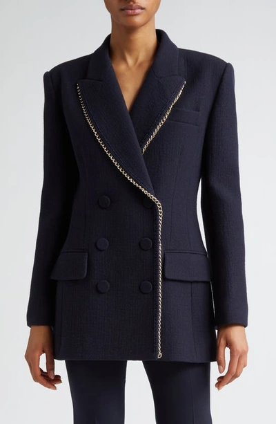 CHLOÉ CHAIN TRIM DOUBLE BREASTED WOOL BLAZER