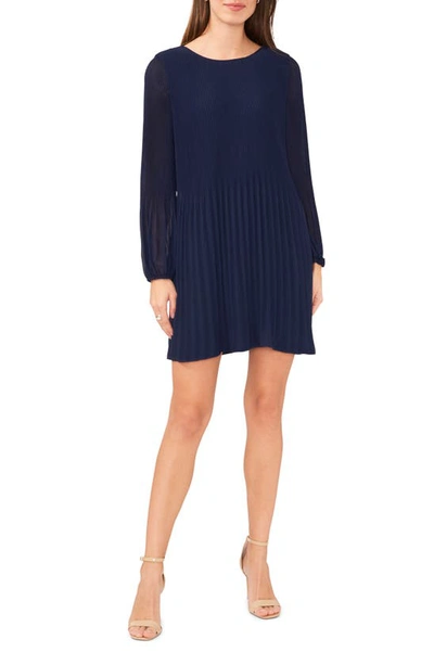 Halogen (r) Plissé Long Sleeve Dress In Classic Navy