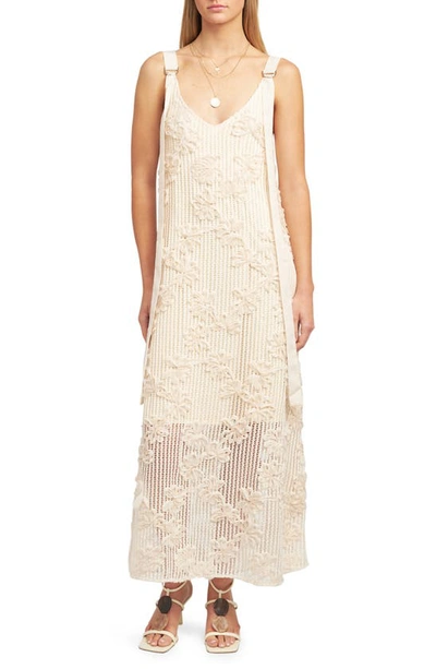 En Saison Reese Floral Appliqué Open Stitch Maxi Dress In White