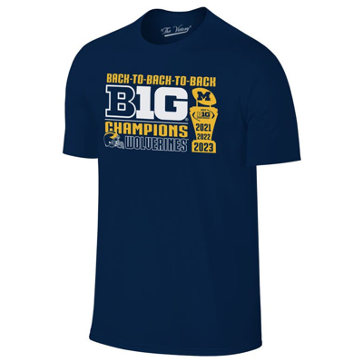 Retro Brand Original  Navy Michigan Wolverines Back-to-back-to-back Big Ten Conference Champions T-sh