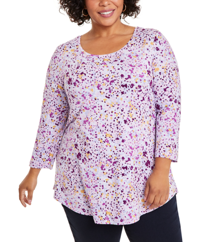 Jm Collection Plus Size Sea Of Petals Scoop-neck Top, Created For Macy's In Light Lavendar Combo