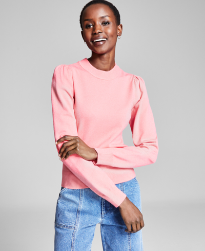 And Now This Women's Puff-sleeve Sweater, Created For Macy's In Fresh Coral