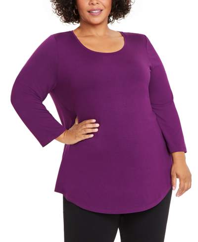 Jm Collection Plus Size Satin-trim Top, Created For Macy's In Bitter Purple