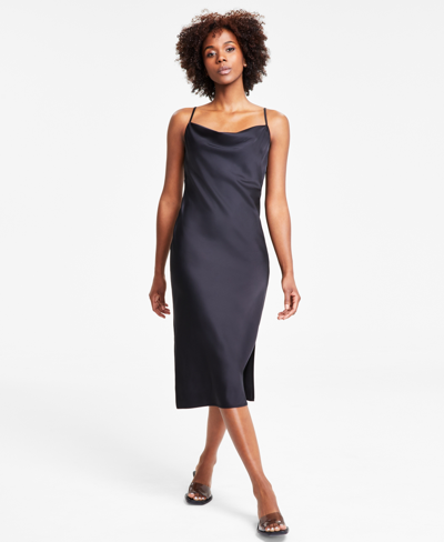 Bar Iii Women's Solid Cowlneck Slip Dress, Created For Macy's In Black