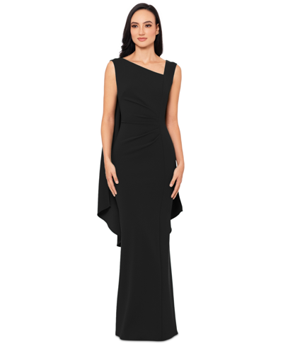 Xscape Women's Asymmetric-neck Sleeveless Cape Gown In Black