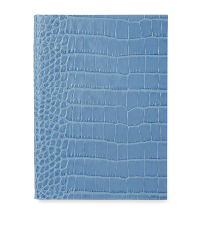 Smythson Croc-embossed Mara Leather Soho Notebook In Blue