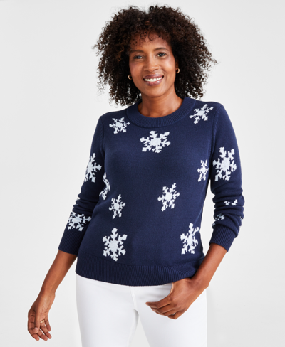 Style & Co Petite Holiday Themed Whimsy Sweaters, Created For Macy's In Industrial Blue