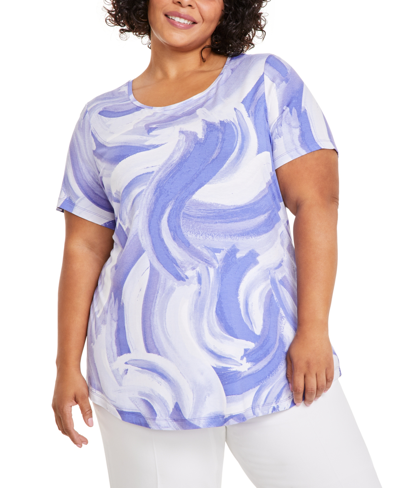 Jm Collection Plus Size Eva Expression Scoop-neck Top, Created For Macy's In Light Lavendar Combo