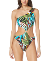 VINCE CAMUTO WOMEN'S ONE-SHOULDER RING-TRIM ONE-PIECE SWIMSUIT