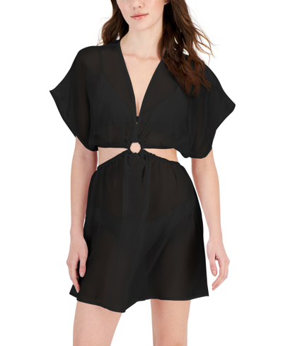 Miken Women's Cut-out Dolman Sleeve Cover-up, Created For Macy's In Black