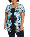 JM COLLECTION PLUS SIZE GARDEN DREAM SCOOP-NECK TOP, CREATED FOR MACY'S