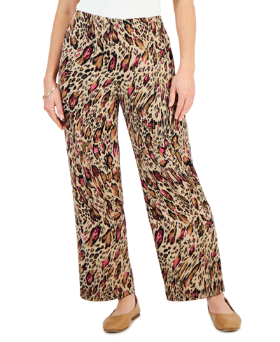 Jm Collection Petite Glam Animal-print Wide-leg Pants, Created For Macy's In New Fawn Combo