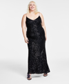 B DARLIN TRENDY PLUS SIZE SEQUINED V-NECK SLEEVELESS GOWN