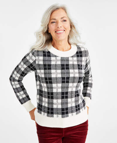Style & Co Petite Holiday Themed Whimsy Sweaters, Created For Macy's In Natural Ivory Plaid