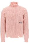 Marni Distressed Virgin Wool Turtleneck Sweater In Pink
