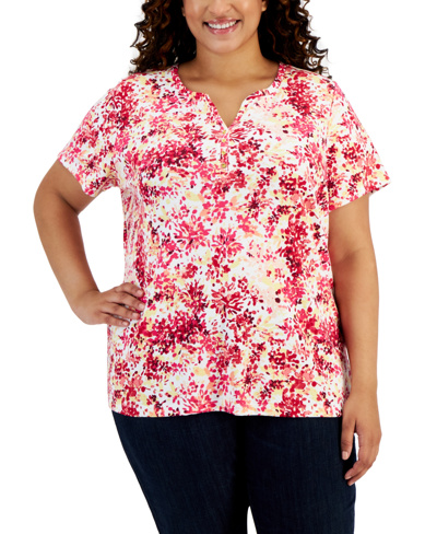 Karen Scott Plus Size Short-sleeve Henley Top, Created For Macy's In Steel Rose