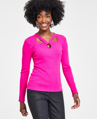 Inc International Concepts Women's Cutout Ribbed Top, Created For Macy's In Pink Tutu