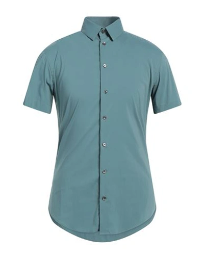 Giorgio Armani Man Shirt Pastel Blue Size 17 Cotton, Polyamide, Elastane