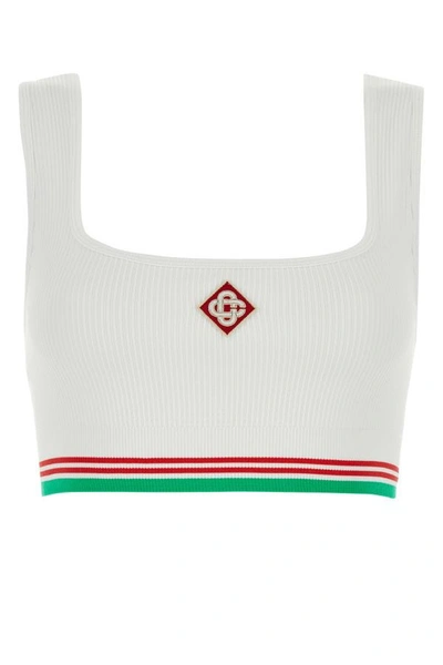 Casablanca Seamless Ribbed Crop Top In White