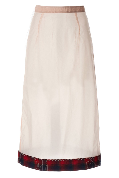 Maison Margiela Pendleton-check-hem Sheer Skirt In Pink