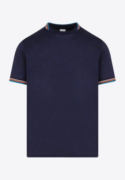 Paul Smith Artist Stripe Print-cotton T-shirt In Blue