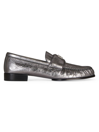 Givenchy Women's 4g Loafers In Laminated Leather In Silvery Grey