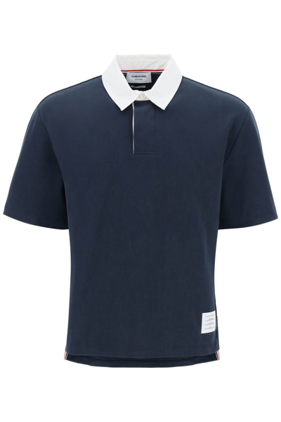 Thom Browne Logo Patch Polo Shirt In Blue