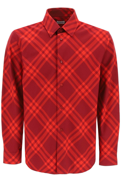 Burberry Check Cotton Flannel Shirt In Red