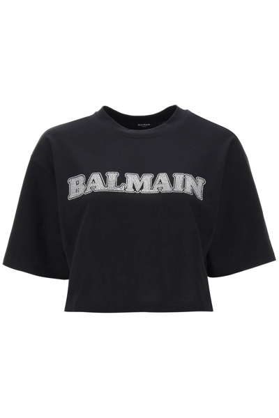 Balmain Rhinestone-studded Logo T-shirt In Black