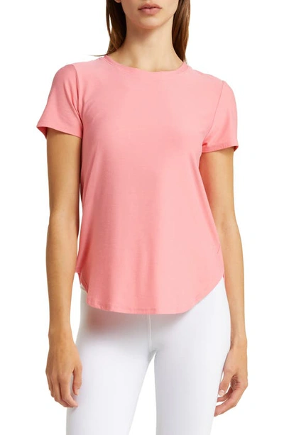 Beyond Yoga On The Down Low T-shirt In Sun Kissed Coral Heather