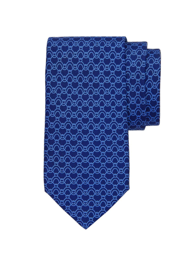 Ferragamo Men's Waves Printed Silk Tie In Blue
