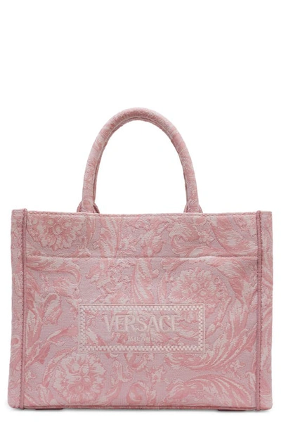 Versace Athena Large Jacquard Tote Bag In Pink/ Rose/ Gold