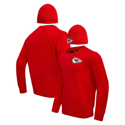 Pro Standard Men's  Red Kansas City Chiefs Crewneck Pullover Sweater And Cuffed Knit Hat Box Gift Set