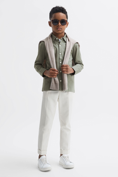 Reiss Kids' Hendon - Sage Cotton Button-through Shirt, Uk 13-14 Yrs