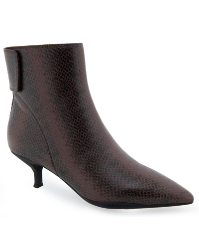 Aerosoles Women's Levanto Kitten Heel Ankle Boot In Mocha Printed Snake Leather