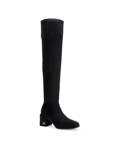 Aerosoles Women's Oreti Tall Dress Boot Mid Heel In Black Faux Suede