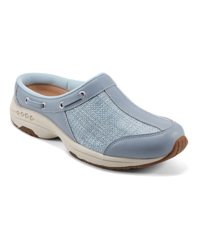 Easy Spirit Women's Travelport Round Toe Casual Slip-on Mules In Light Blue Woven Multi - Leather,manmad