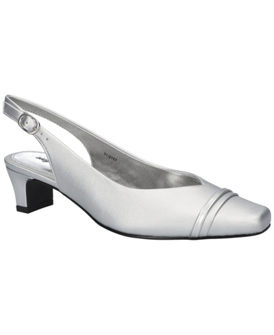 Easy Street Sayo Womens Padded Insole Faux Leather Slingbacks In Silver Satin