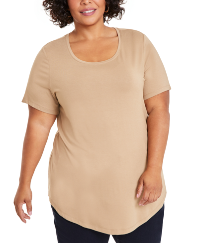 Jm Collection Plus Size Short-sleeve Top, Created For Macy's In New Fawn