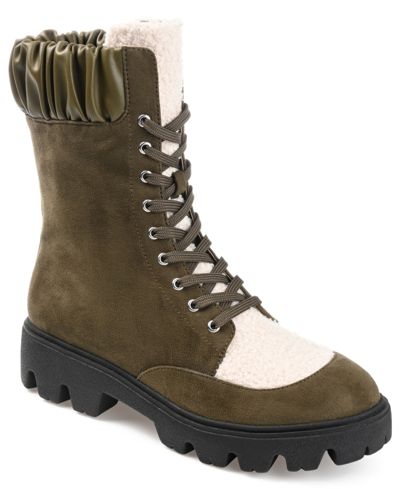 Journee Collection Elibor Faux Shearling Bootie In Olive