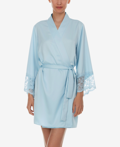 Flora By Flora Nikrooz Kit Heart Lace Matte Charmeuse Wrap Robe In Blue