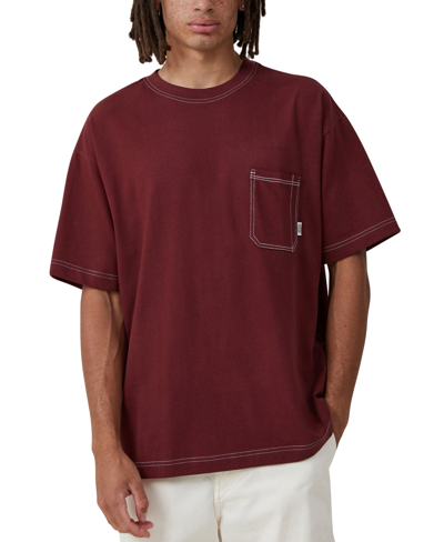 Cotton On Men's Box Fit Pocket Crew Neck T-shirt In Dark Carmine,civic Contrast